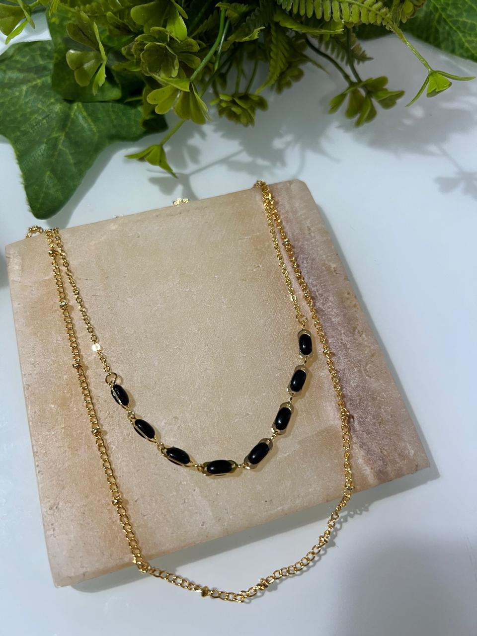 Colar Duo Black - Folheado Ouro