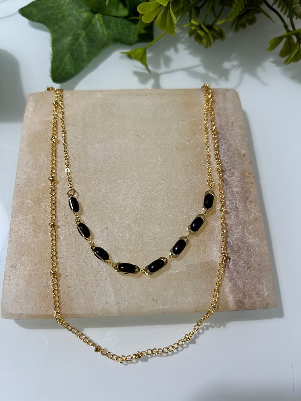 Colar Duo Black - Folheado Ouro