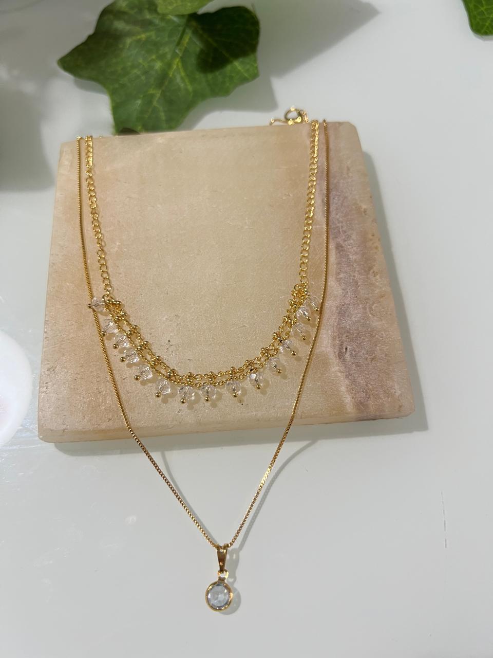 Colar Duo Pedrinhas - Folheado Ouro