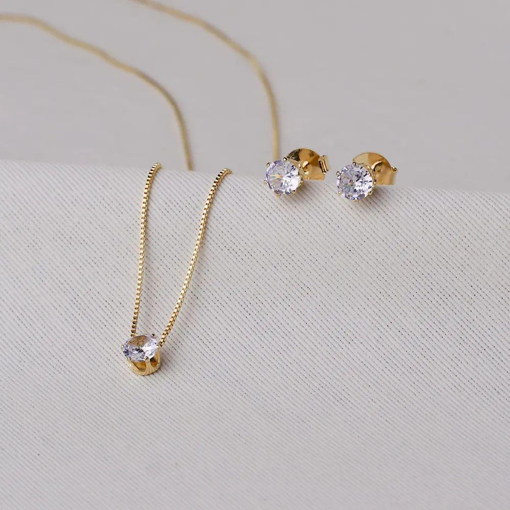 Conjunto Colar e Brinco Aura Lux Folheado a Ouro 18k