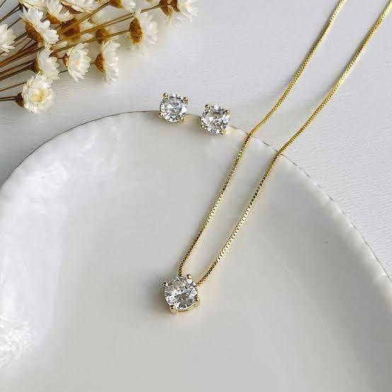 Conjunto Colar e Brinco Aura Lux Folheado a Ouro 18k