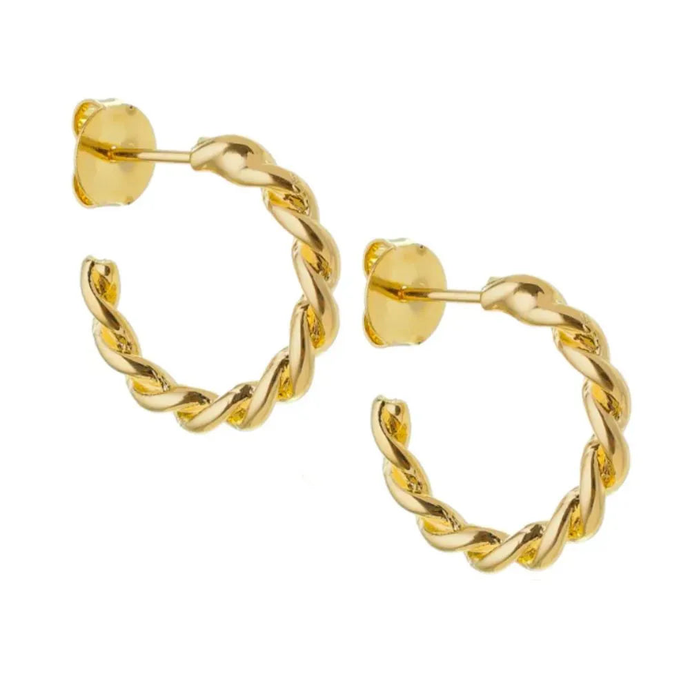 Brinco de Argola Dourado Fio Duplo Torcido Ouro 18k