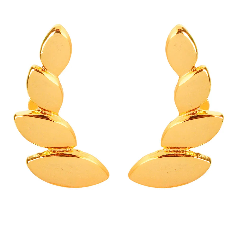 Brinco Ear Cuff Detalhes Folhas Folheado A Ouro 18k