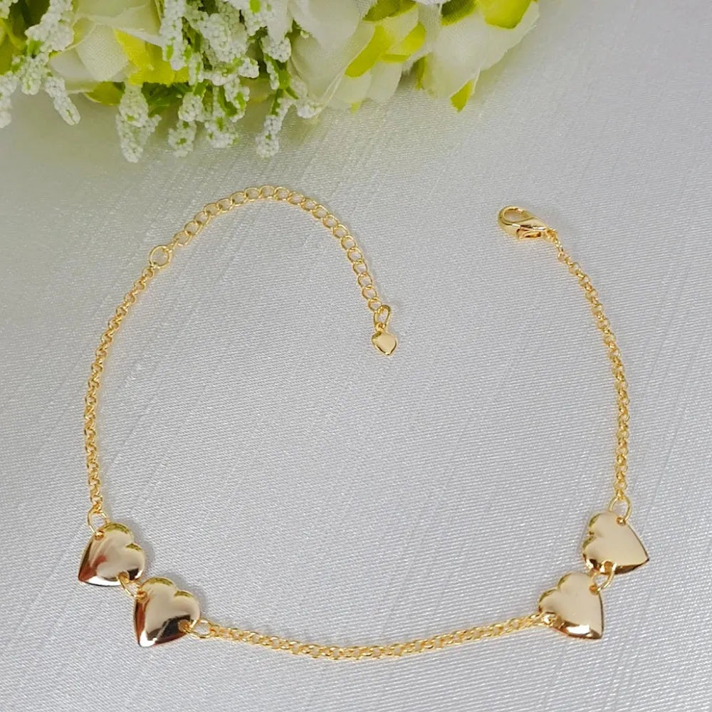 Pulseira Madrinha Coração Chapa Folheado a Ouro 18k