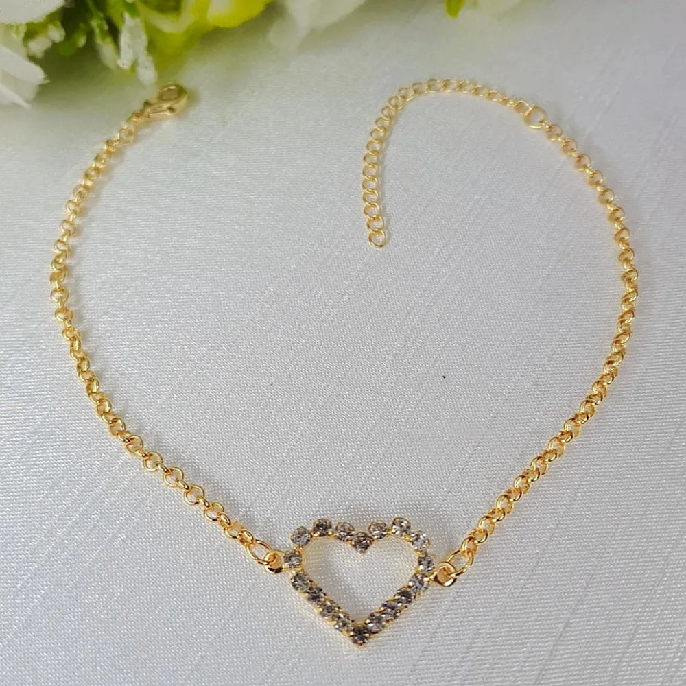 Pulseira Madrinha Coração Strass Folheado A Ouro 18k